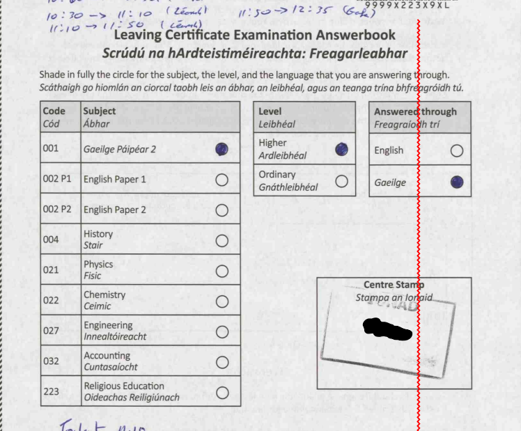 H1 Irish Paper 1 and Paper 2 Scripts