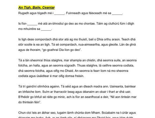 H1 Leaving Cert Irish Oral Notes