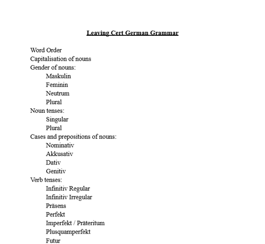 H1 Leaving Cert German Grammar Notes